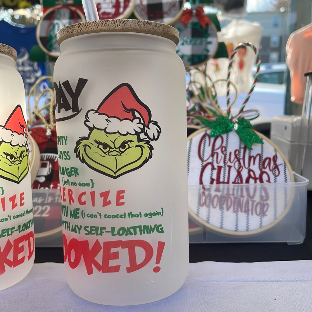 Grinch frosted glass cup – themadeshop1