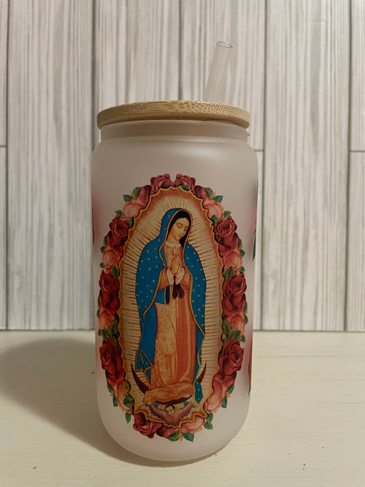 Virgen de Guadalupe Frosted  Glass Cup