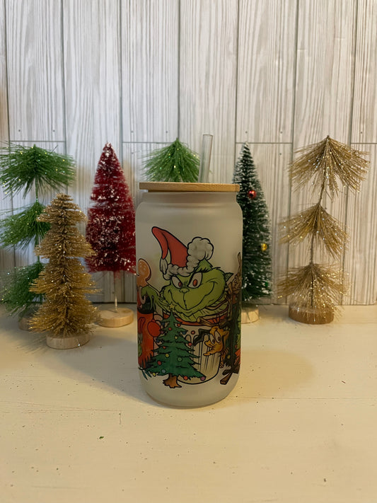 The Grinch Frosted  Glass Cup
